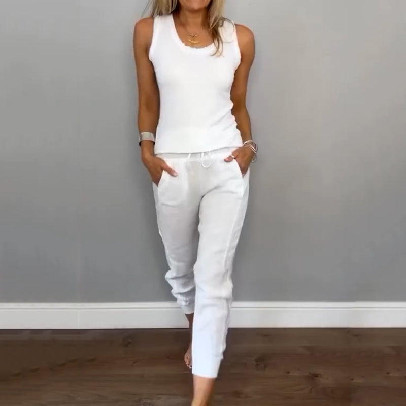 🌿Conjunto de dos piezas de color liso para mujer