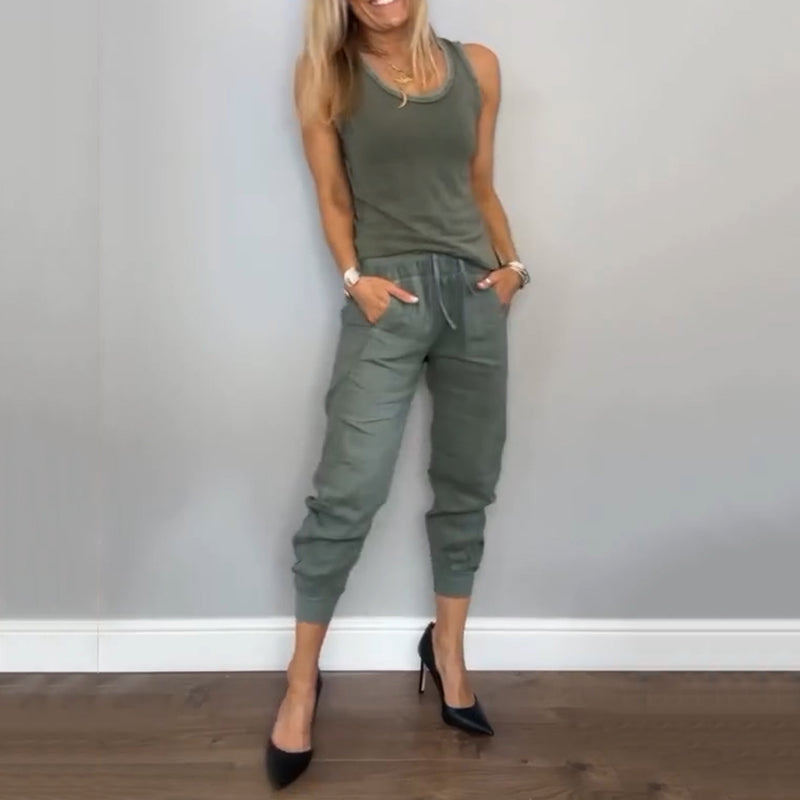 🌿Conjunto de dos piezas de color liso para mujer