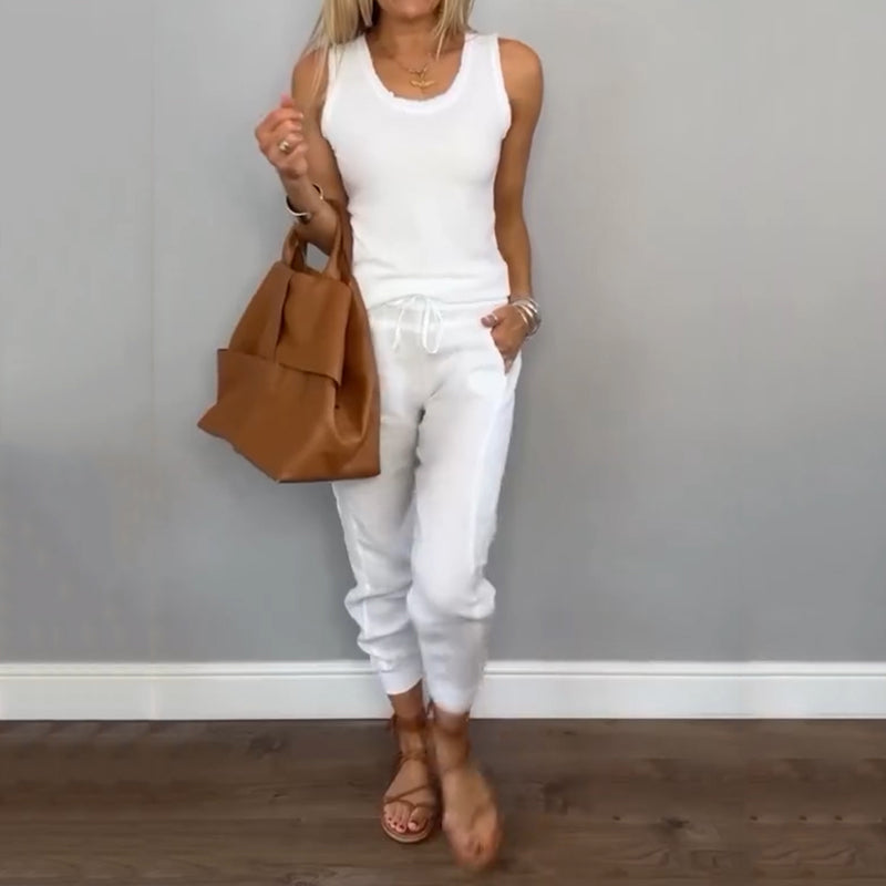 🌿Conjunto de dos piezas de color liso para mujer