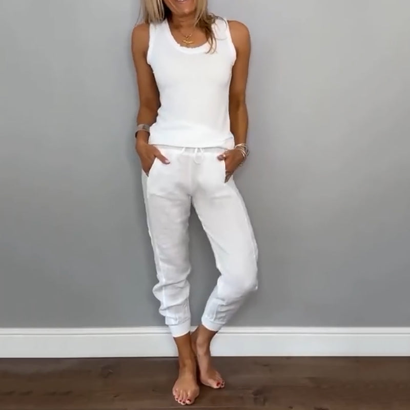 🌿Conjunto de dos piezas de color liso para mujer