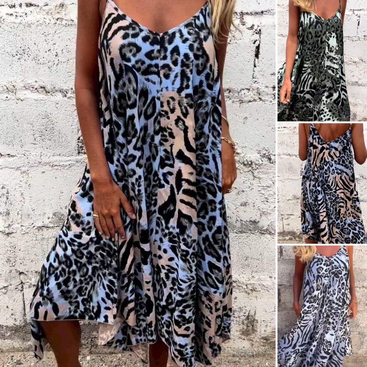 Leopardo Patrón de spaghetti-maxikleid