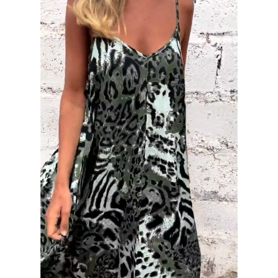 Leopardo Patrón de spaghetti-maxikleid
