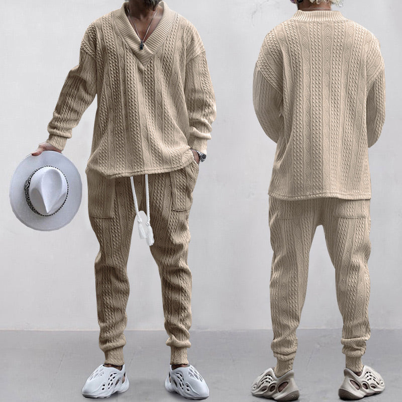 💥 Kommt heute versandkostenfrei an 💥 2-teiliges Herren-Set aus Baggy-Sweatshirt mit V-Ausschnitt und Jogginghose