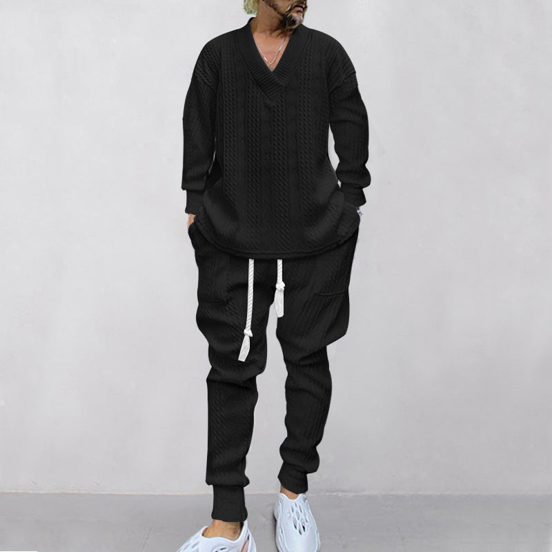 💥 Kommt heute versandkostenfrei an 💥 2-teiliges Herren-Set aus Baggy-Sweatshirt mit V-Ausschnitt und Jogginghose