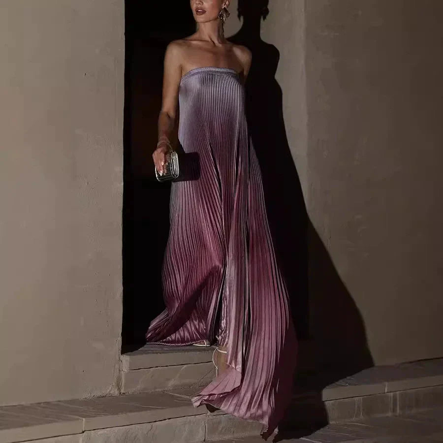 Vestido de noche plisado sin tirantes ombre