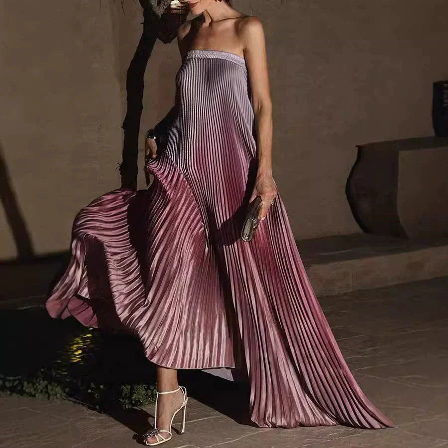Vestido de noche plisado sin tirantes ombre