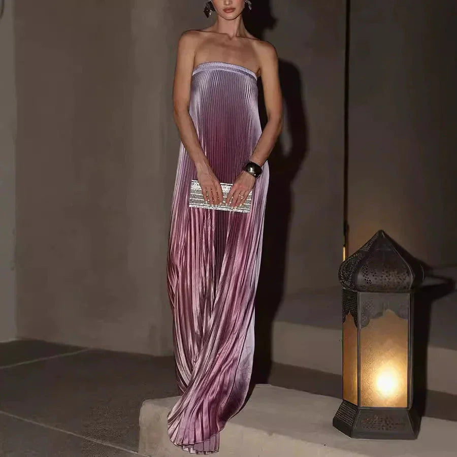 Vestido de noche plisado sin tirantes ombre