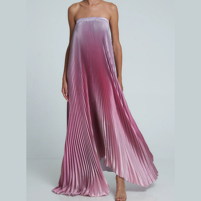 Vestido de noche plisado sin tirantes ombre