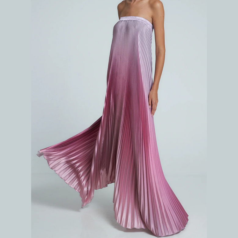 Vestido de noche plisado sin tirantes ombre