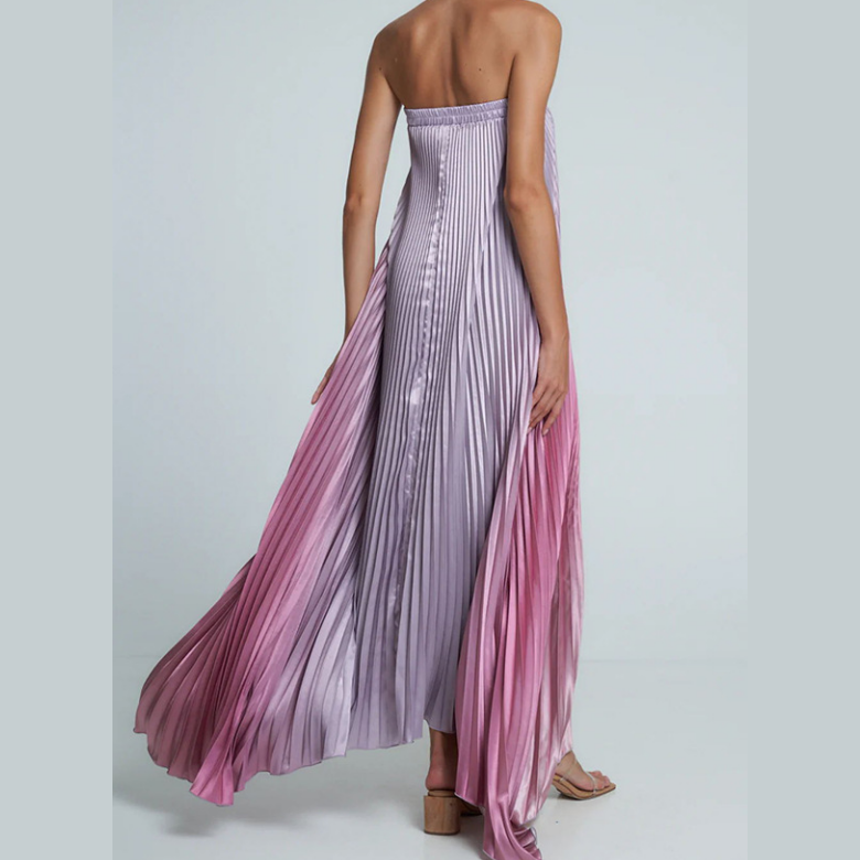 Vestido de noche plisado sin tirantes ombre