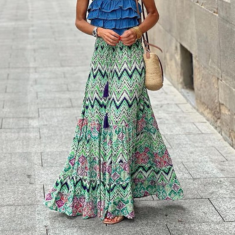 Falda de media longitud con estampado de vacaciones de verano