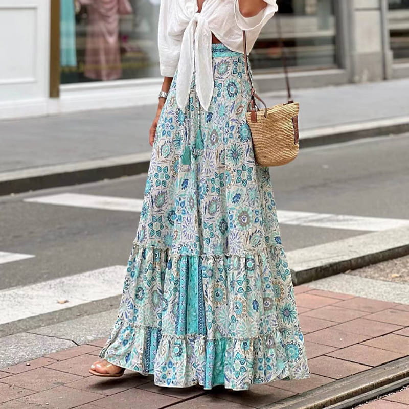Falda de media longitud con estampado de vacaciones de verano