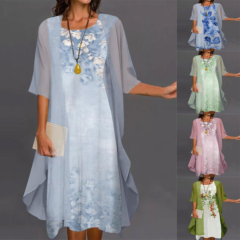 🌸Elegante conjunto de vestido con estampado floral para mujer.