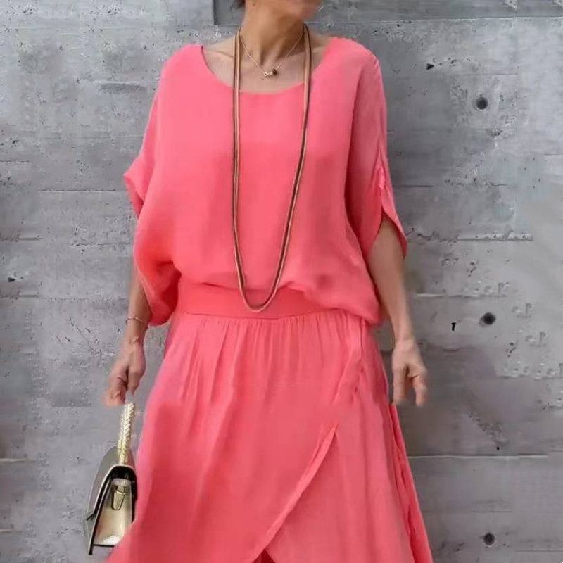 🌹Rebajas de primavera 50% de descuento🌹Conjunto de gasa de 2 piezas con top holgado y pantalón con abertura ancha