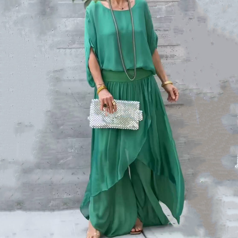🌹Rebajas de primavera 50% de descuento🌹Conjunto de gasa de 2 piezas con top holgado y pantalón con abertura ancha