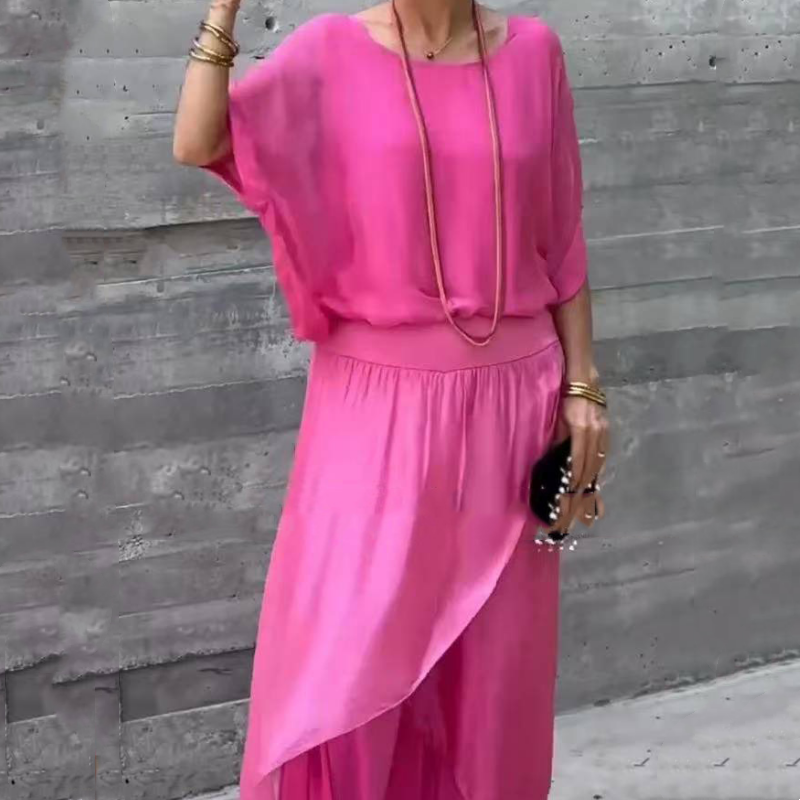 🌹Rebajas de primavera 50% de descuento🌹Conjunto de gasa de 2 piezas con top holgado y pantalón con abertura ancha