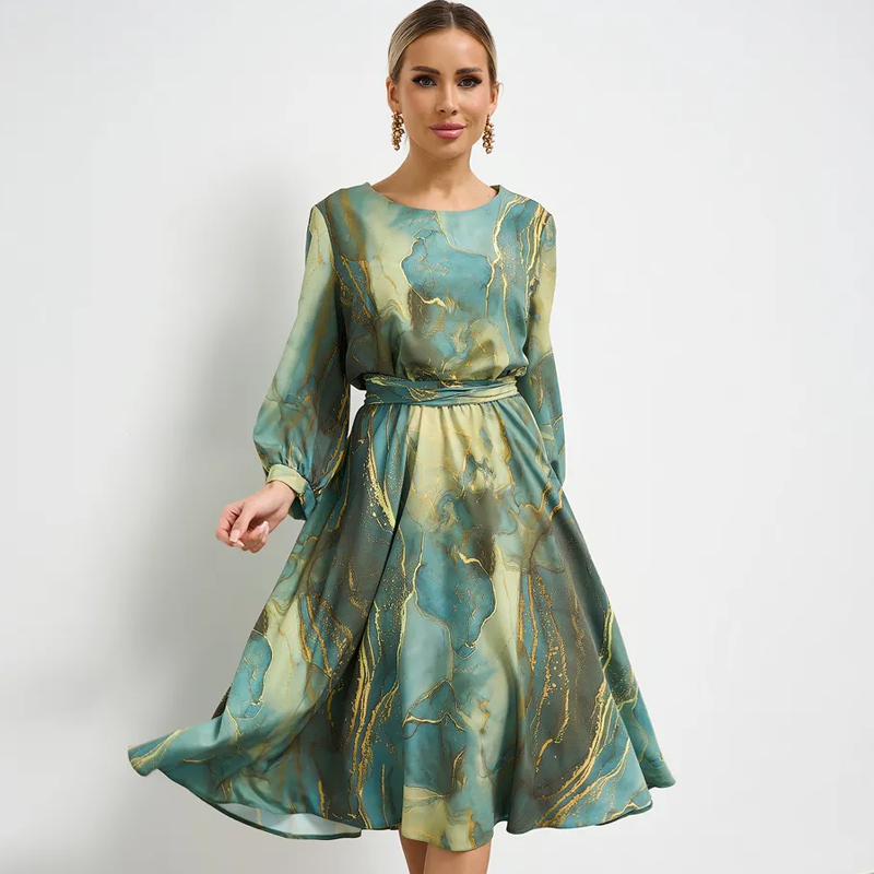 🌸Ofertas de primavera🌸 Vestido degradado verde esmeralda bañado en oro