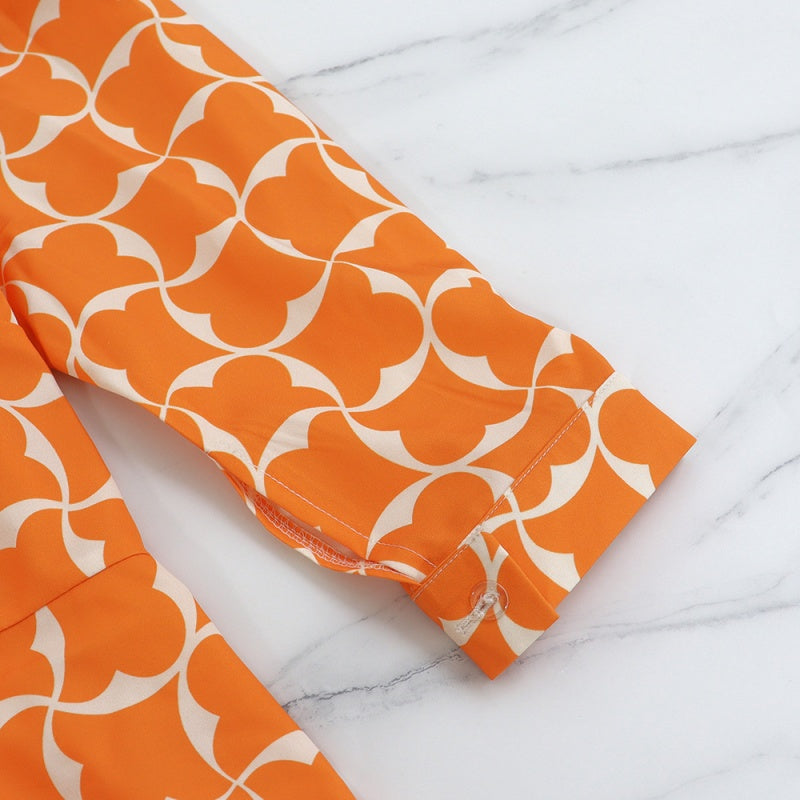 Vestido de moda y estampado naranja con 3/4 mangas para mujeres