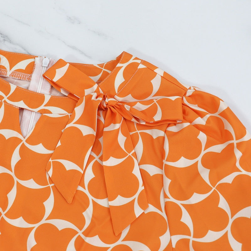 Vestido de moda y estampado naranja con 3/4 mangas para mujeres