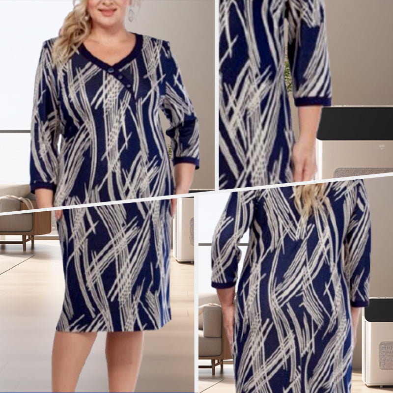 Vestido de mujer elegante con un estampado abstracto y 3/4 de mangas