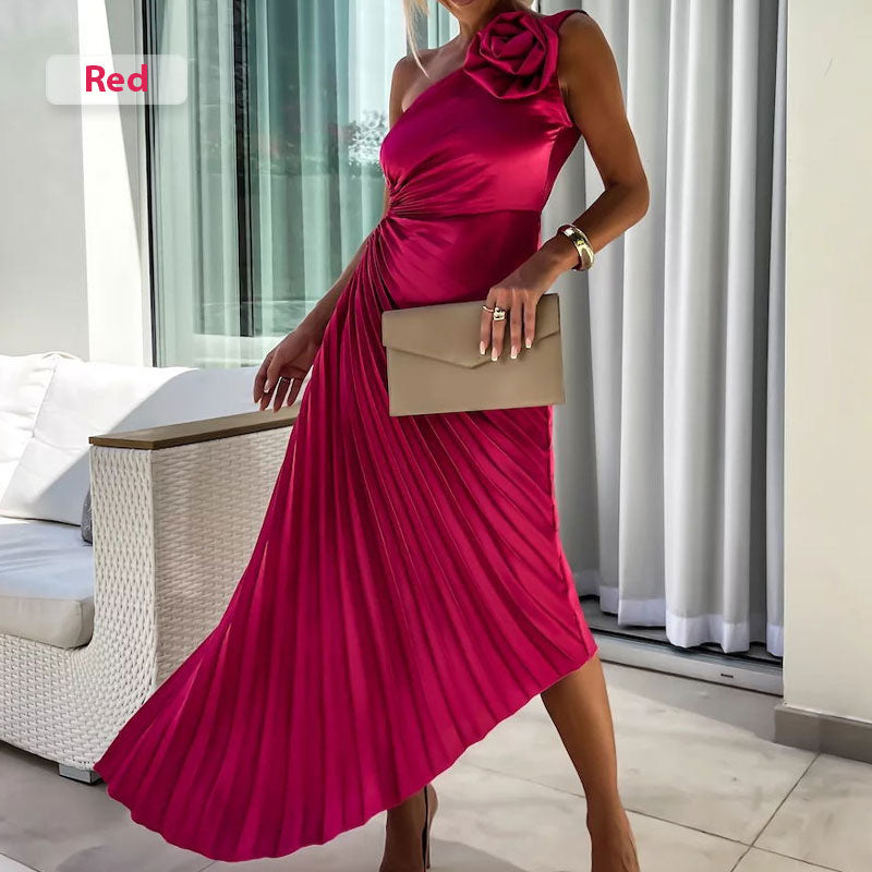 64% de descuento 💥Vestido plisado asimétrico con escote inclinado