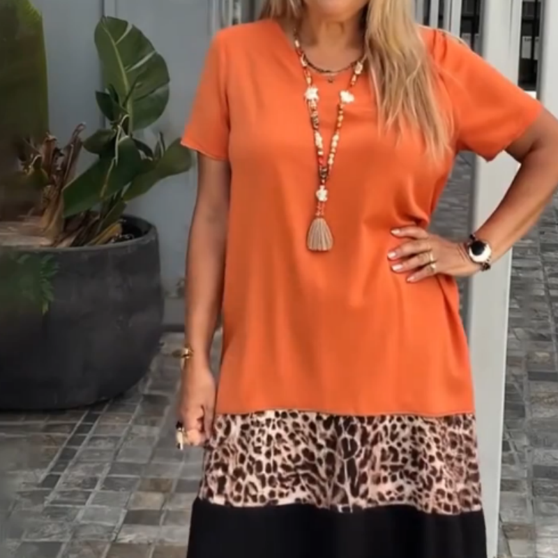 😍Vestido largo de manga corta para mujer con diseño de bloques de color.