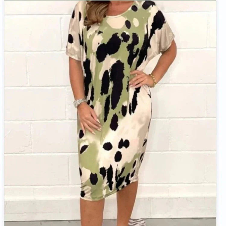 ⏳Descuento del 50% por tiempo limitado💥Vestido holgado e informal con estampado de leopardo y cuello redondo.