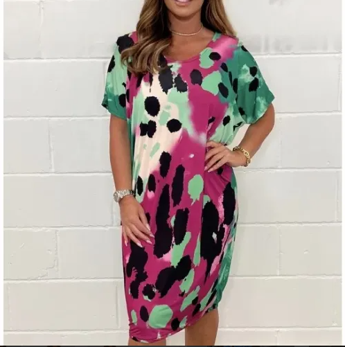 ⏳Descuento del 50% por tiempo limitado💥Vestido holgado e informal con estampado de leopardo y cuello redondo.