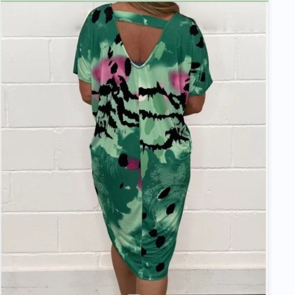 ⏳Descuento del 50% por tiempo limitado💥Vestido holgado e informal con estampado de leopardo y cuello redondo.