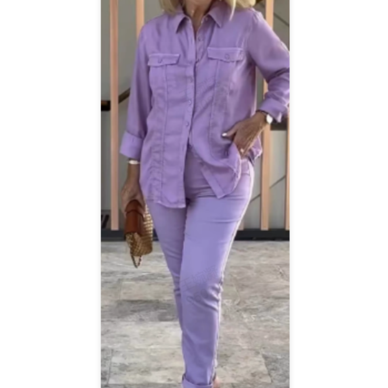Set de 2 partes de un solo color: camisa suelta y pantalones a juego