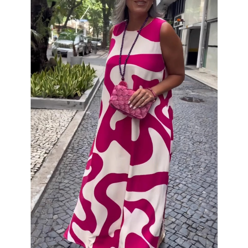 Vestido sin mangas casual y de moda con un escote circular y presión