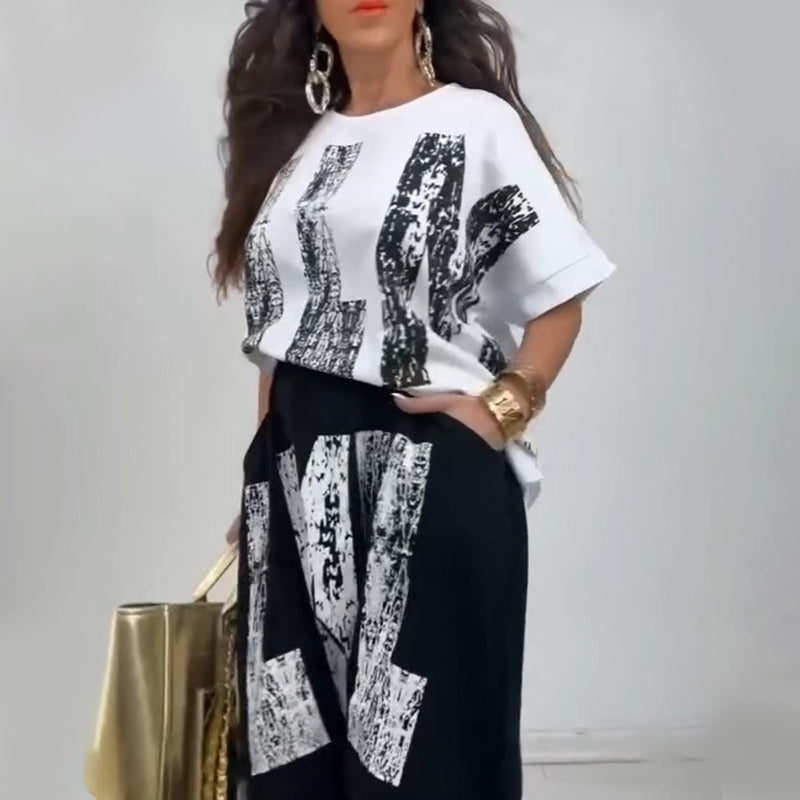 ✨Conjunto casual de dos piezas con estampado de letras para mujer