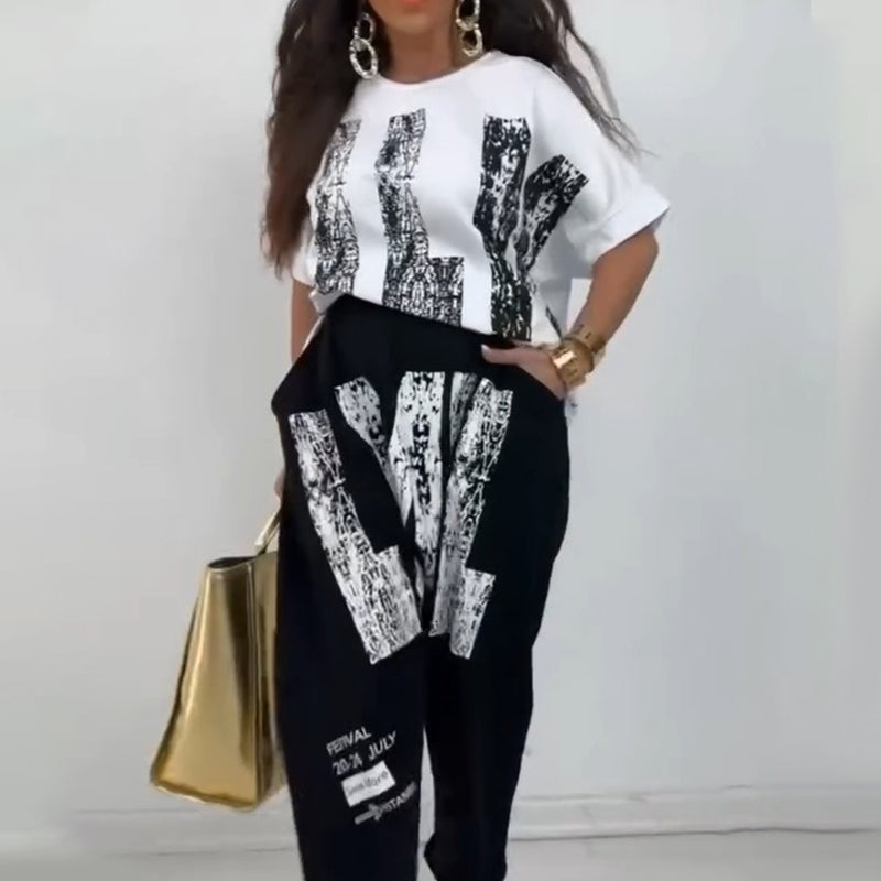 ✨Conjunto casual de dos piezas con estampado de letras para mujer