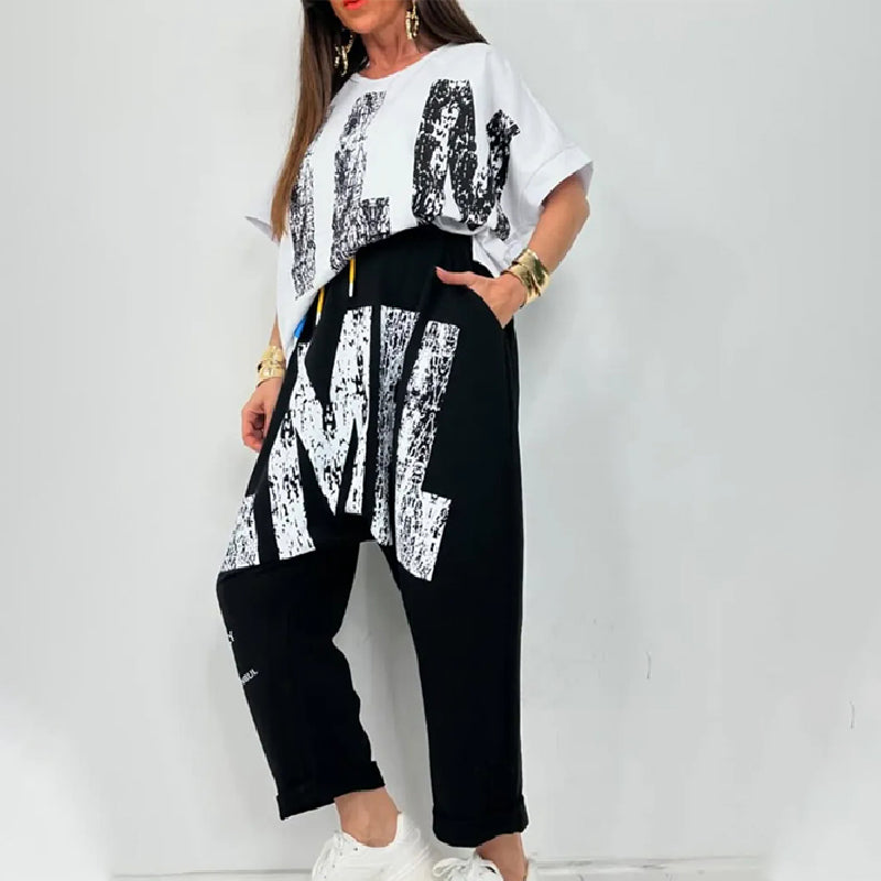 ✨Conjunto casual de dos piezas con estampado de letras para mujer
