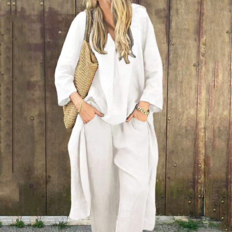 Summer, frases sueltas Set 2 partes: Top con bolso y cuello en V y pantalones a juego