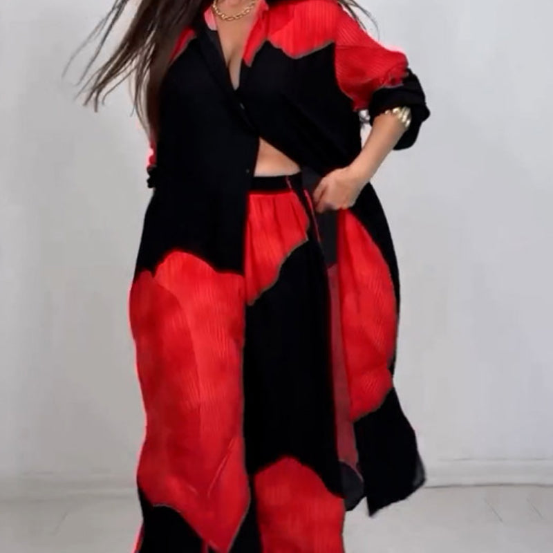 Botón completo Down Long Shirt & Drawstring Pants set