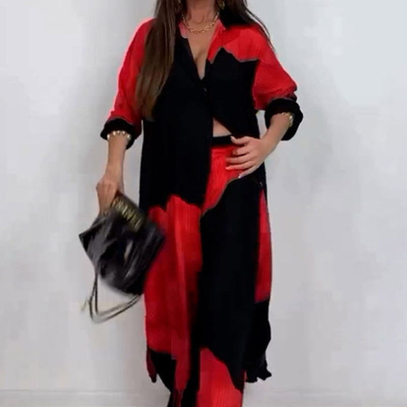 Botón completo Down Long Shirt & Drawstring Pants set