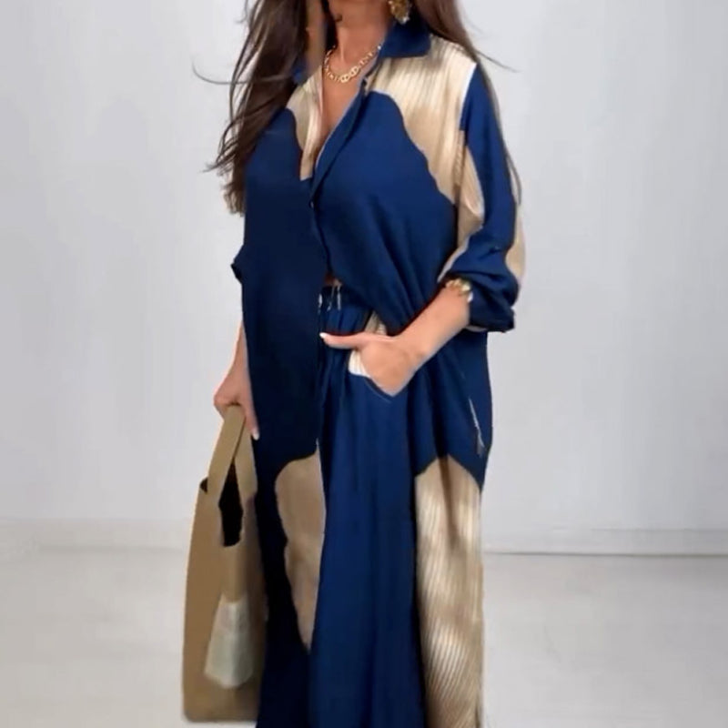 Botón completo Down Long Shirt & Drawstring Pants set