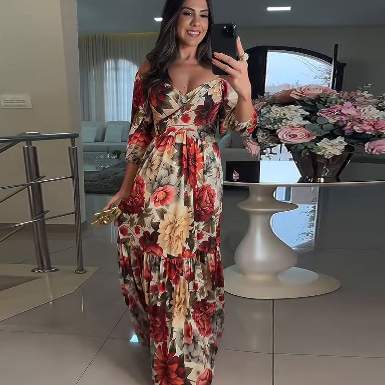 🌹 VENTA CALIENTE 49% DE DESCUENTO 🌹 Vestido plisado con estampado floral y cuello en V para mujer