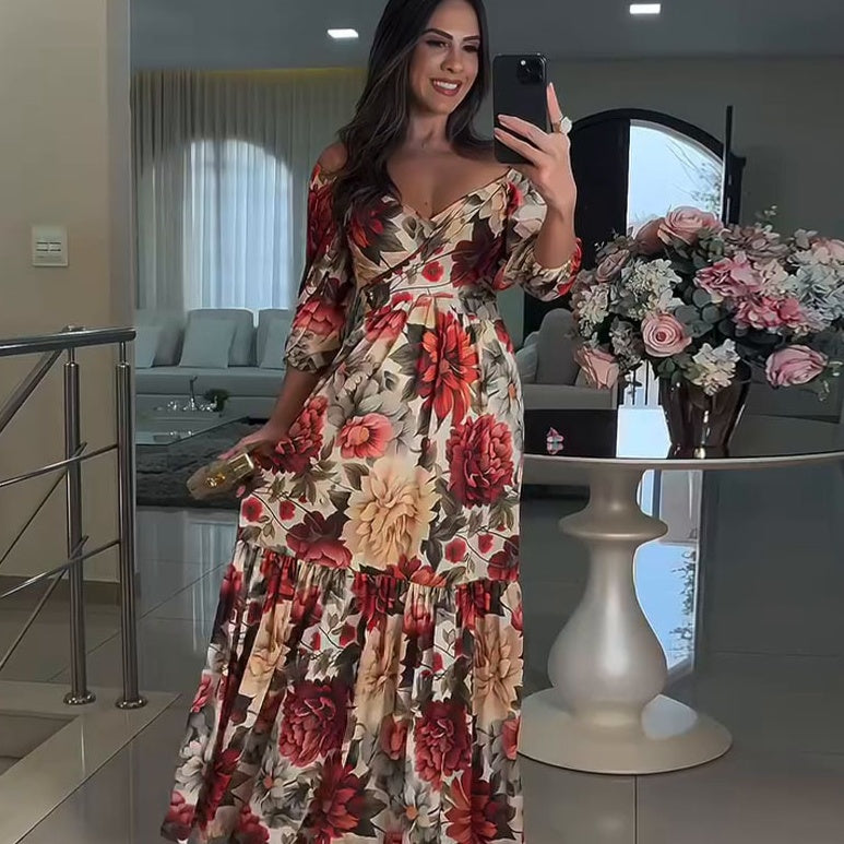 🌹 VENTA CALIENTE 49% DE DESCUENTO 🌹 Vestido plisado con estampado floral y cuello en V para mujer