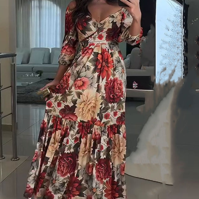 🌹 VENTA CALIENTE 49% DE DESCUENTO 🌹 Vestido plisado con estampado floral y cuello en V para mujer