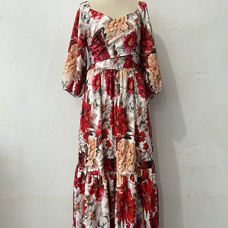 🌹 VENTA CALIENTE 49% DE DESCUENTO 🌹 Vestido plisado con estampado floral y cuello en V para mujer
