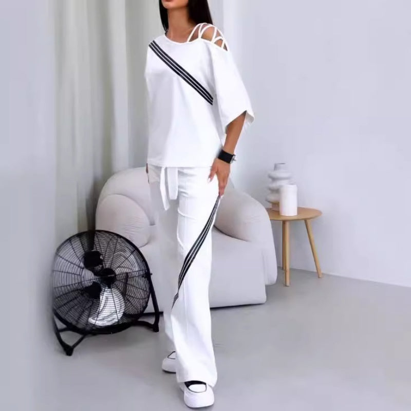 🎁 Venta caliente 49% de descuento 🔥Conjunto de dos piezas de top y pantalón de manga corta a rayas para mujer