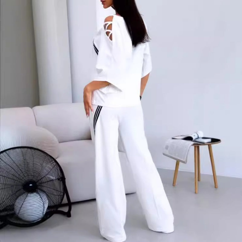 🎁 Venta caliente 49% de descuento 🔥Conjunto de dos piezas de top y pantalón de manga corta a rayas para mujer