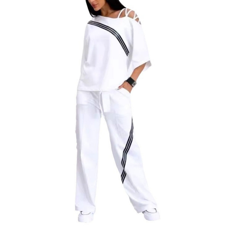 🎁 Venta caliente 49% de descuento 🔥Conjunto de dos piezas de top y pantalón de manga corta a rayas para mujer