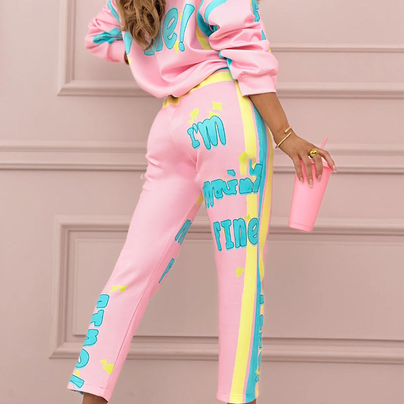 Damen-Zweiteiler mit farbenfrohem Print: Sweatshirt und Jogginghose