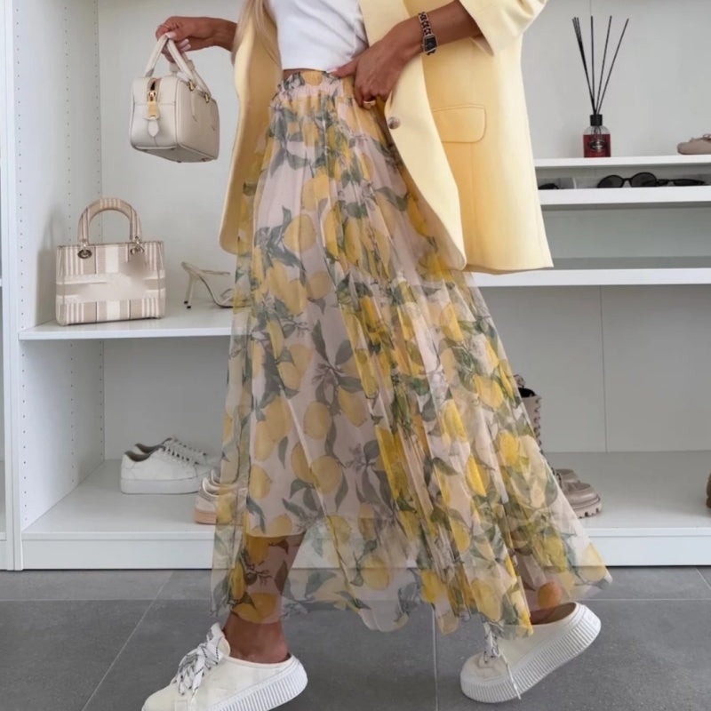 Falda maxi para mujeres con presión moderna y cintura elástica