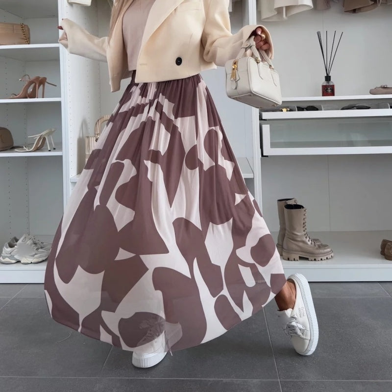 Falda maxi para mujeres con presión moderna y cintura elástica