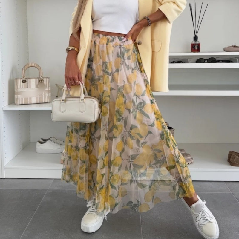 Falda maxi para mujeres con presión moderna y cintura elástica