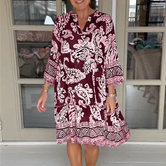 Vestido de ocio para mujeres con cuello en V y patrón de flores